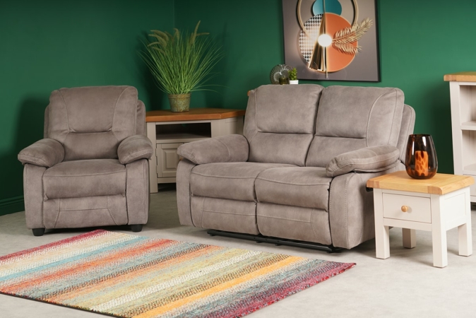 Houston Light Grey Fabric Recliner Sofa