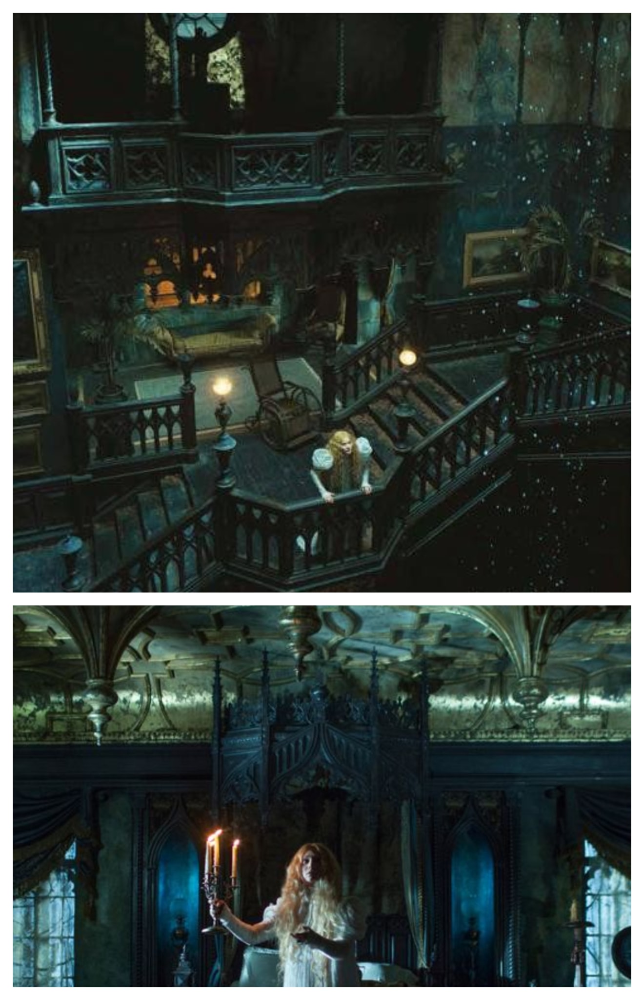 High-resolution image showcasing the gothic architecture and interior design elements of the Crimson Peak set constructed for the film.