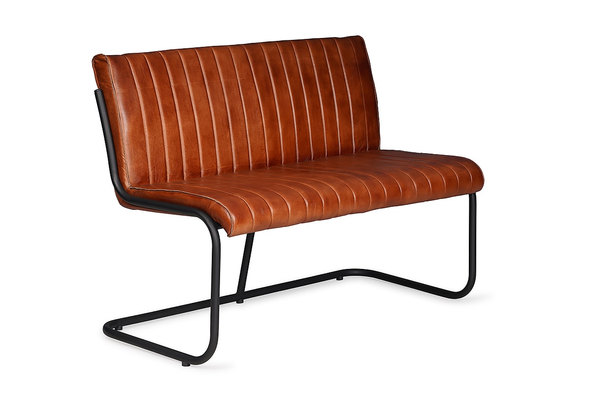 Kansas Brown Leather Bench Black Leg Michael Murphy Home Furnishing