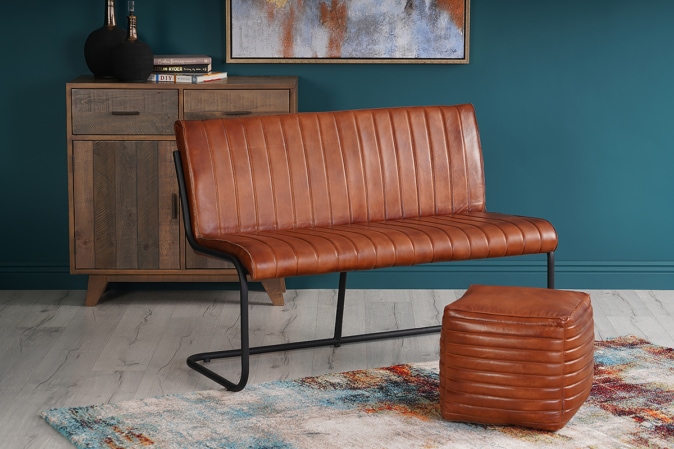 Vintage Antique Brown Leather Footstool