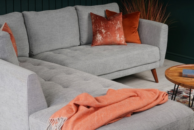 Pola Grey Fabric Chaise Sofa