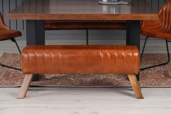 Stoneyhurst Brown Leather Bench