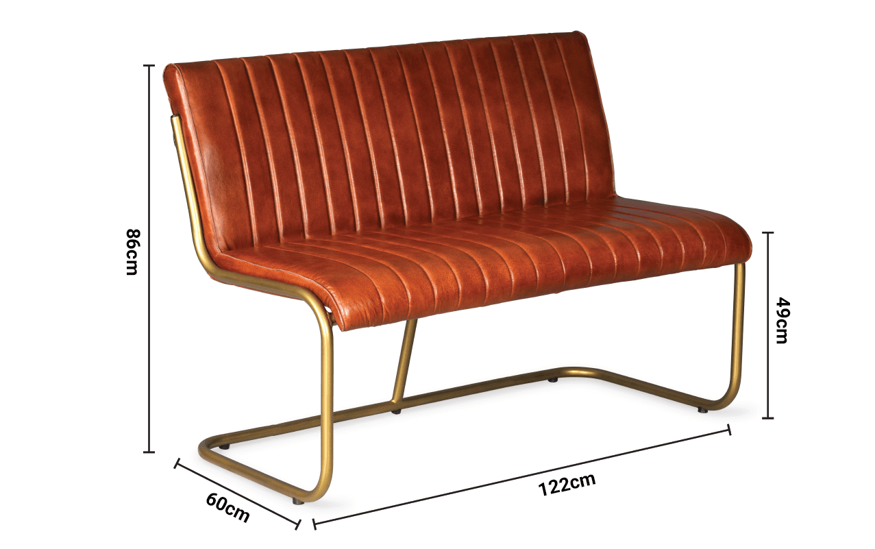 Kansas Brown Leather Bench Gold Leg Michael Murphy Home Furnishing