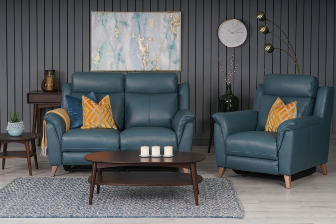 Fontella Blue Leather Sofa