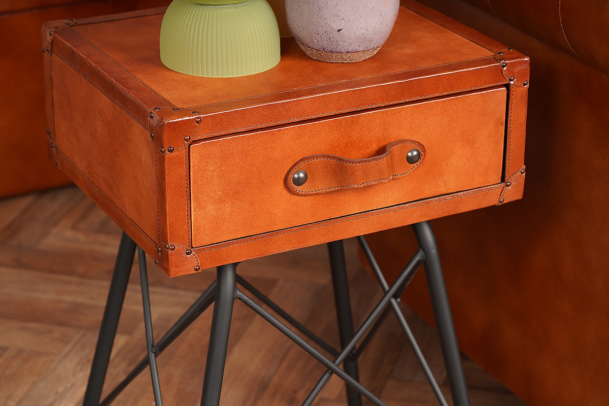 Como Brown Leather Side Table Michael Murphy Home Furnishing