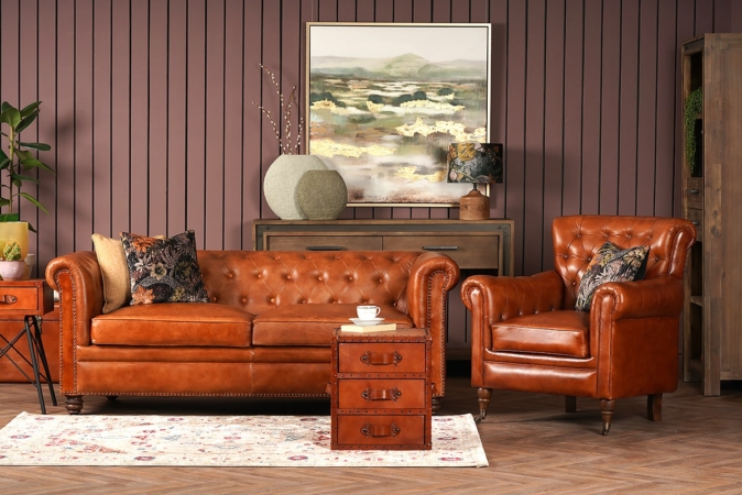 Lannister Brown Leather Sofa
