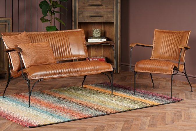 Bottega Bench and Armchair Brown Leather