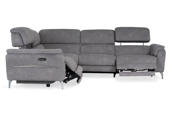 grey fabric corner unit electric recliner extended