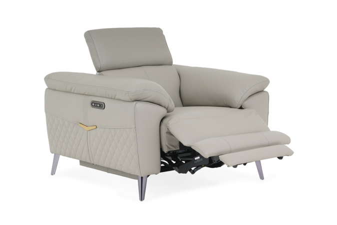 Grey leather armchair recliner extended