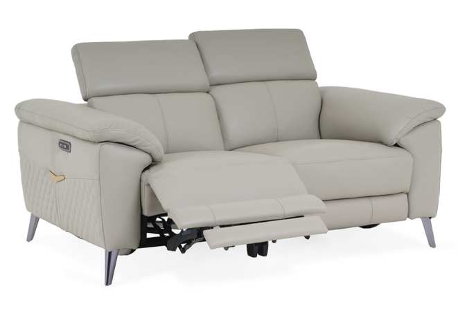 Grey leather 2 seater recliner extended