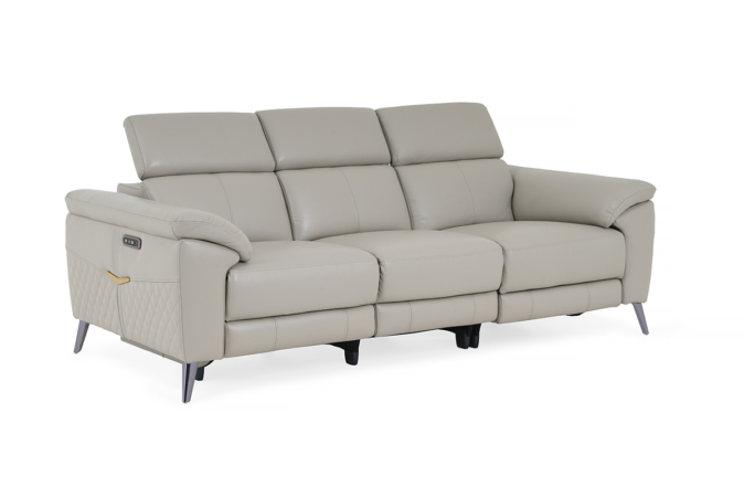 Grey leather 3 seater recliner