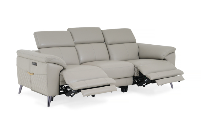Grey leather 3 seater recliner extended