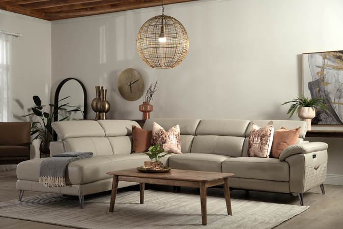 Grey Leather Recliner Corner Sofa