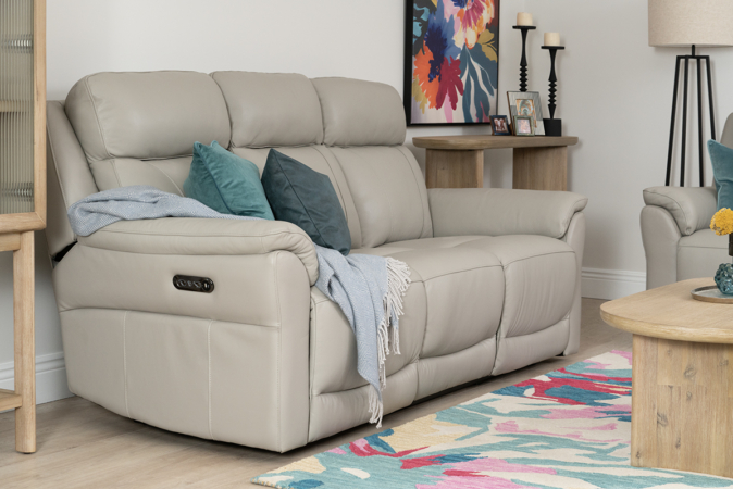Grey Leather 3 Seater Electric Recliner