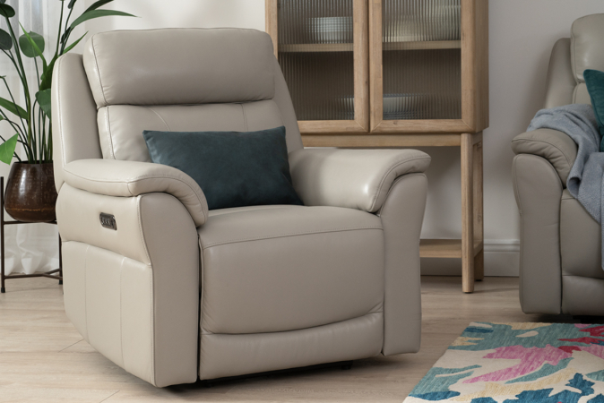 Grey Leather Armchair Electric Recliner